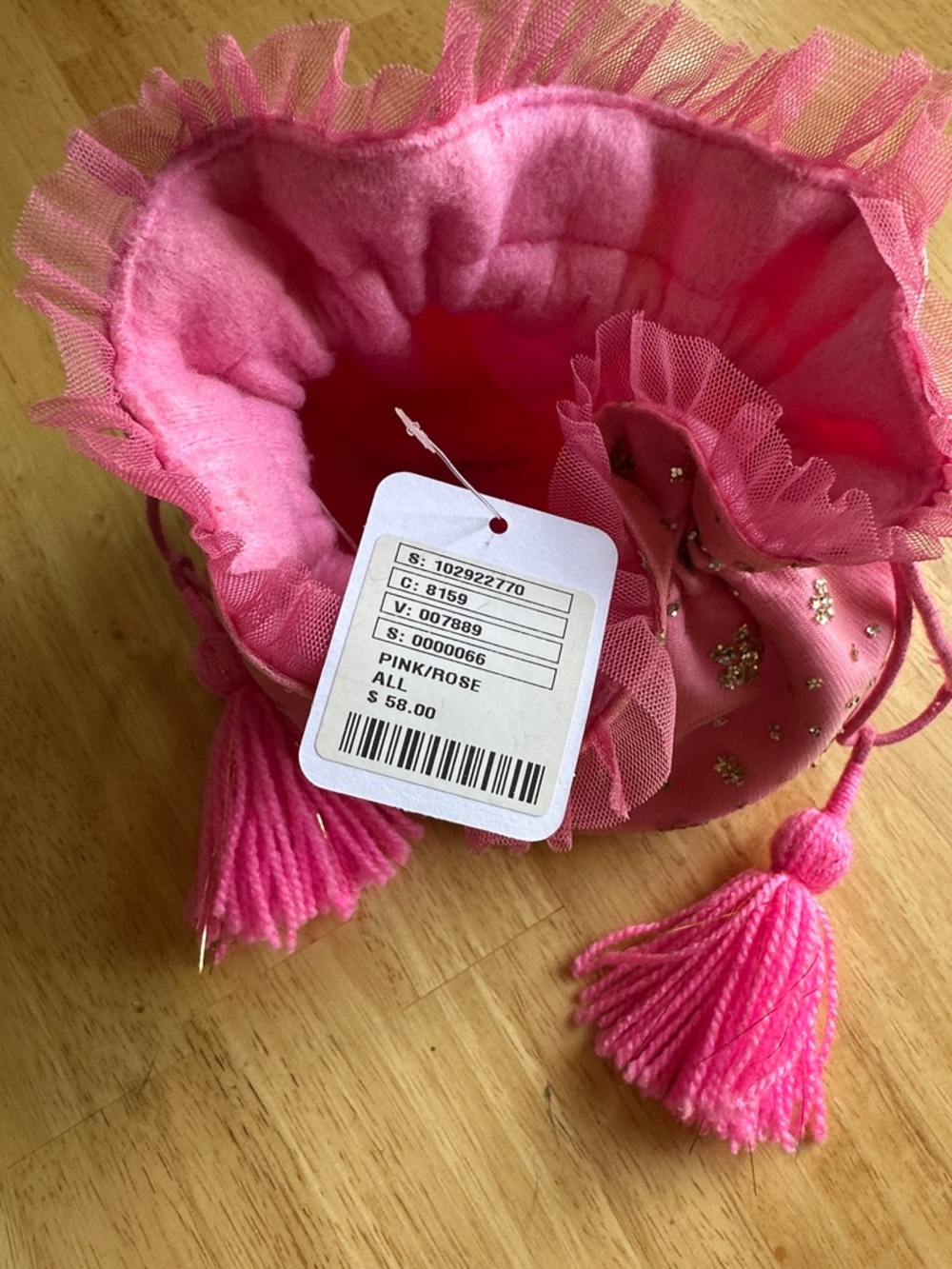 Free People Pink Ruffled Tassel Drawstring Pouch - Picture 2 of 5